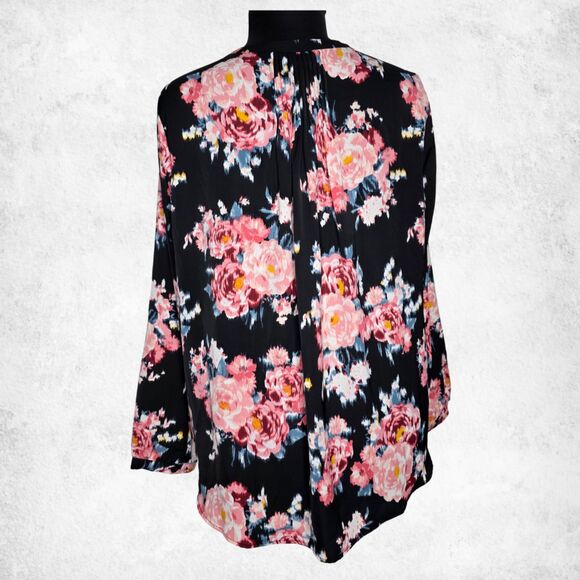 Torrid Floral Blouse 3X – Black Pink Rose Print Top Plus Size Long Sleeve - Picture 5 of 6
